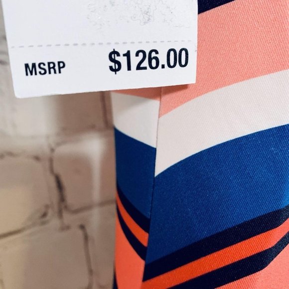 ☀️Michael Kors Striped Chain-Ring One-Piece Swimsuit Persimmon Multi Size 4 NWT - Picture 6 of 8